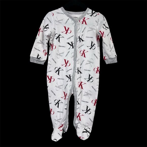 Calvin Klein‎ Boys 6-9 Months One Piece Long Sleeve CK Logo Print Sleep and Play - Picture 1 of 6